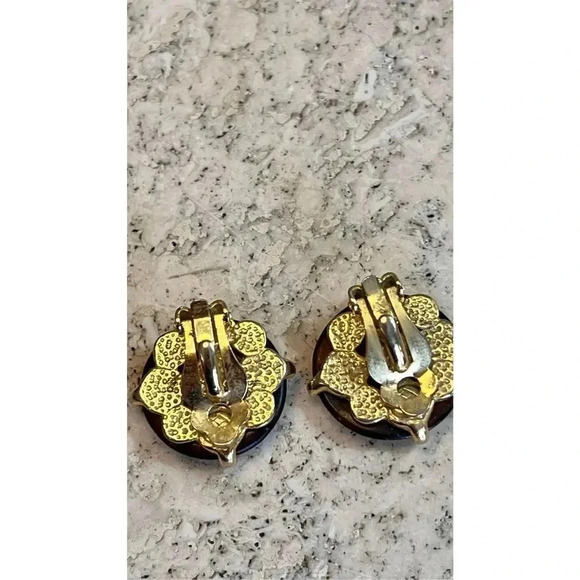 Womens Brown Vintage Round Leopard Print Clip-On Earrings - Picture 6 of 9